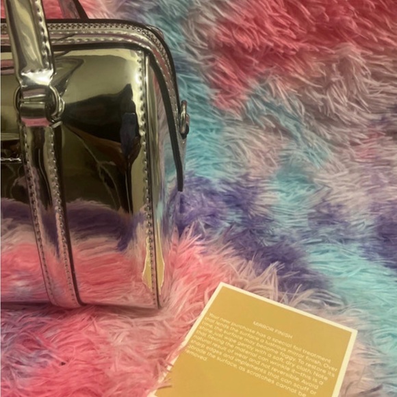 Michael Kors Metallic Silver Mini Satchel Crossbody Bag NWT w/ Strap - Picture 3 of 8